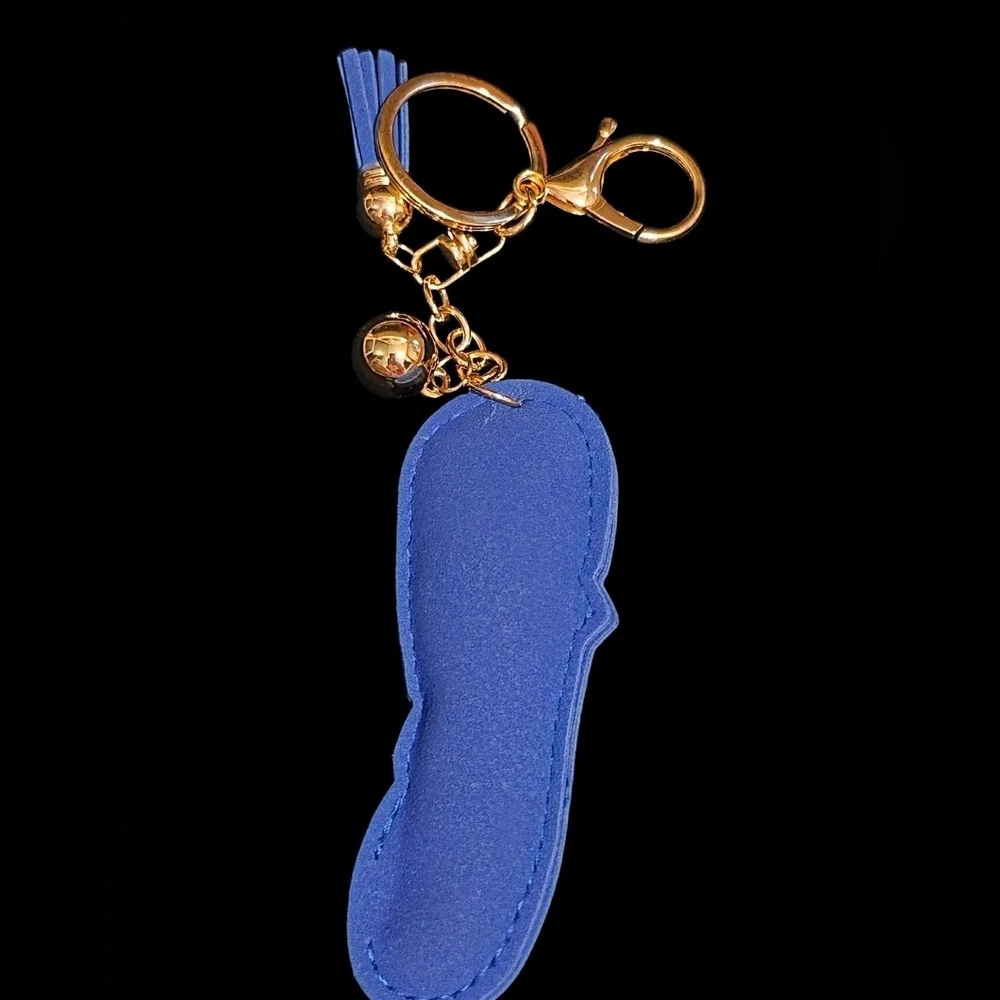 Blue Rhinestone Flip-Flop Bag Charm / Keychain with Tassel